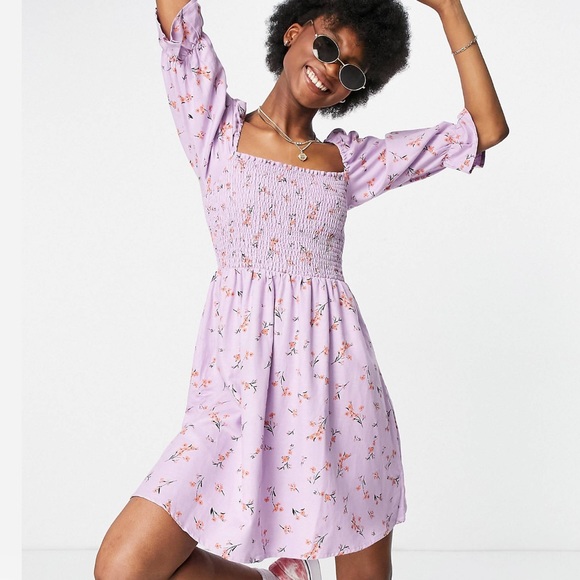 Mini Smocked Floral Dress in Lilac - Picture 4 of 10